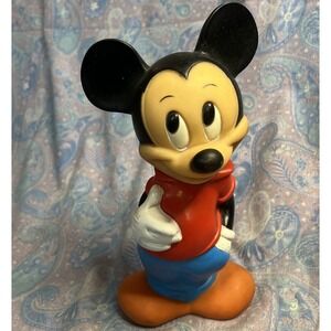 Piggy Bank Mickey Mouse Plastic Vinyl Coin Slot Walt Disney Vintage 1970s Bank